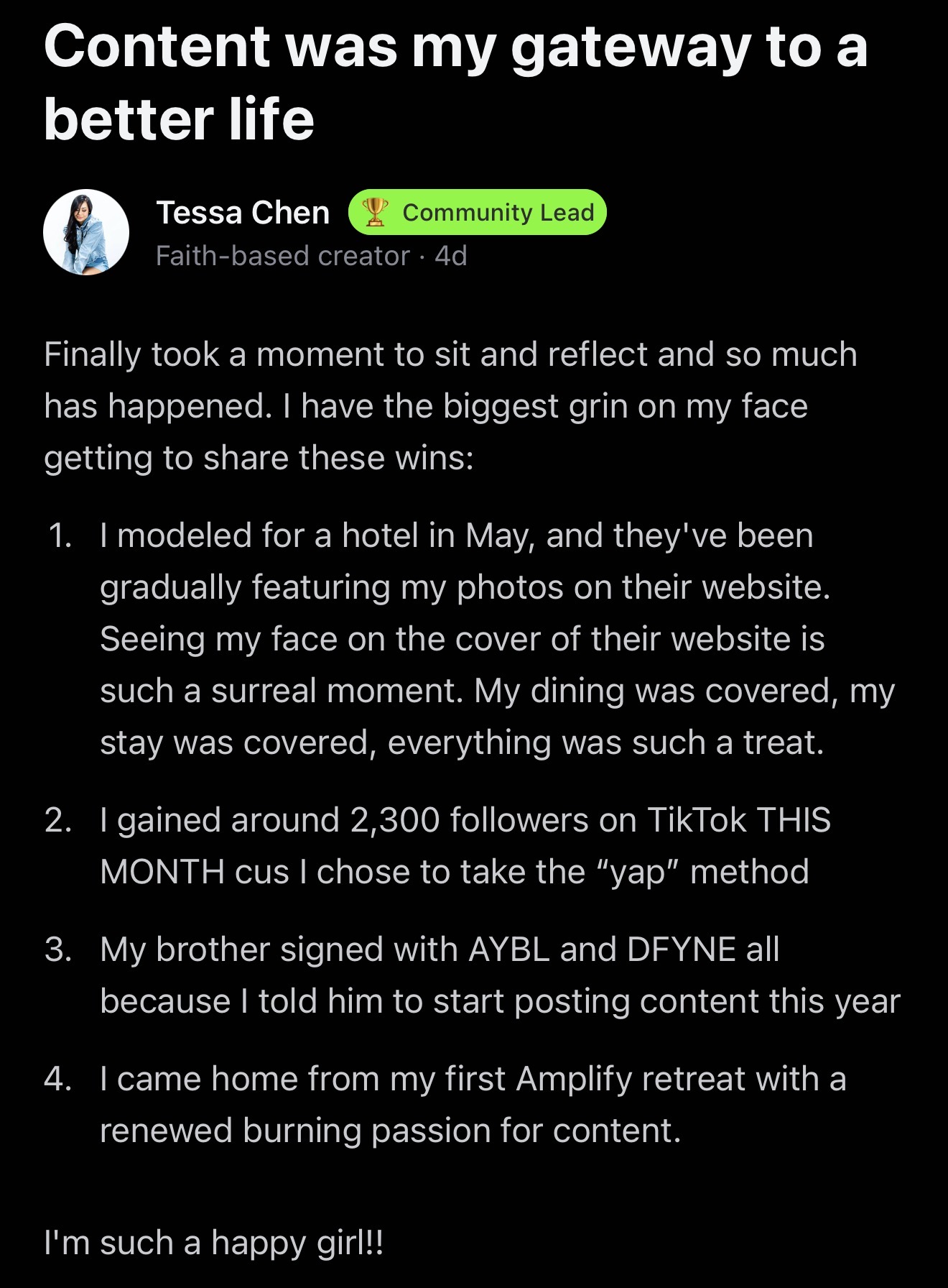 [SCREENSHOT 19] Tessa Chen — Content was my gateway to a better life