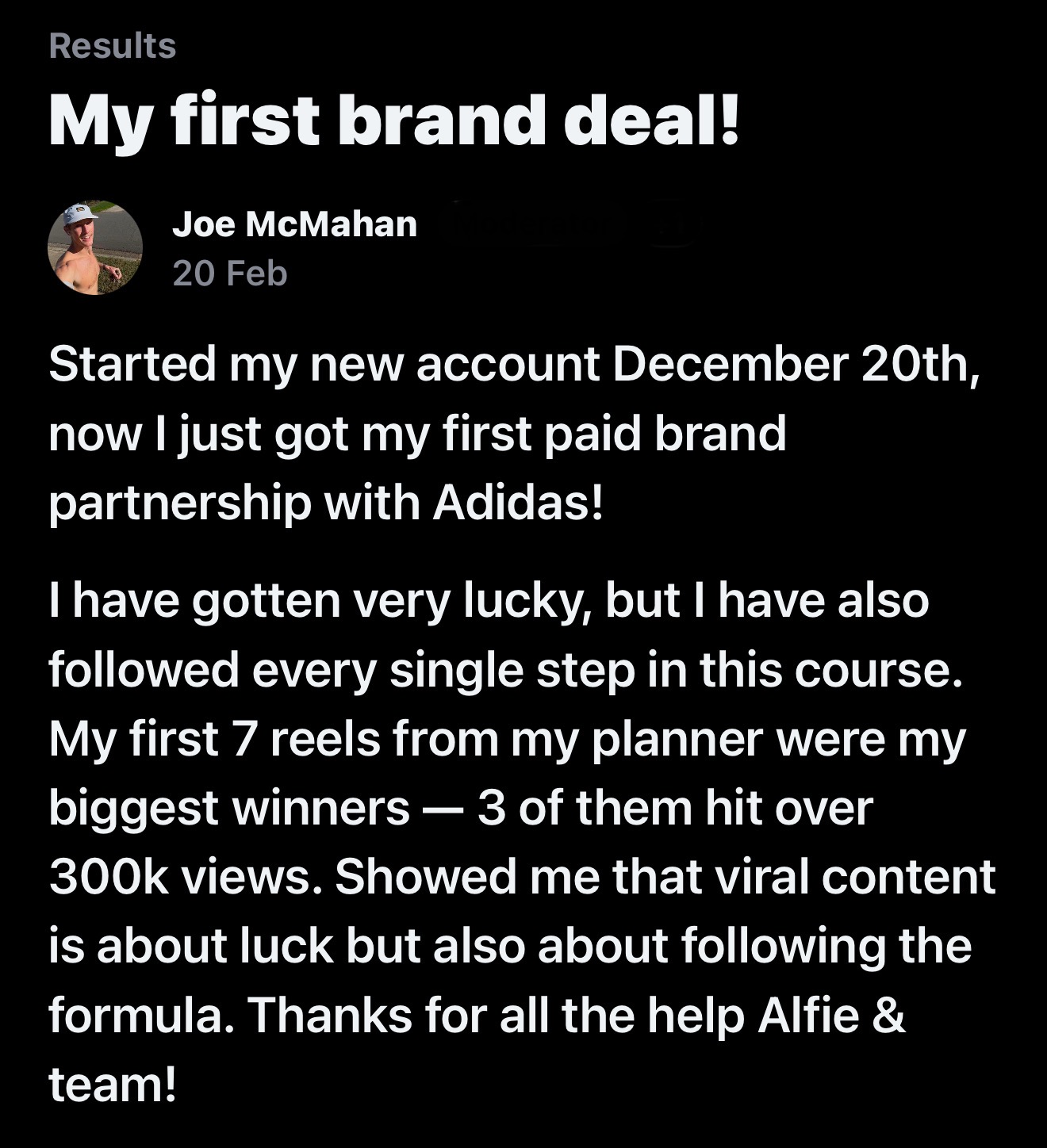 Joe McMahan — first paid brand partnership with Adidas