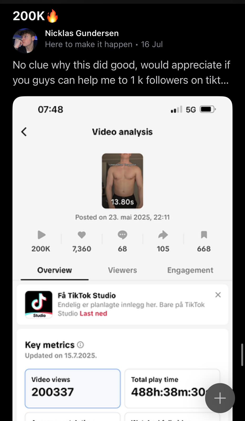 Nicklas Gundersen — 200K views on one TikTok