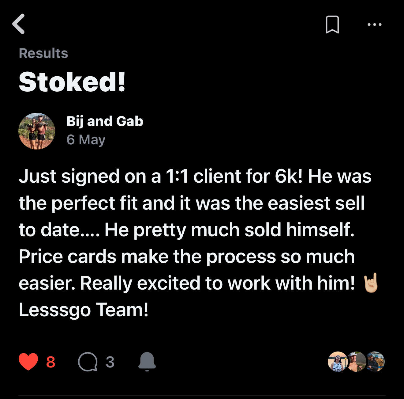 Bij and Gab — signed a 1:1 client for $6k