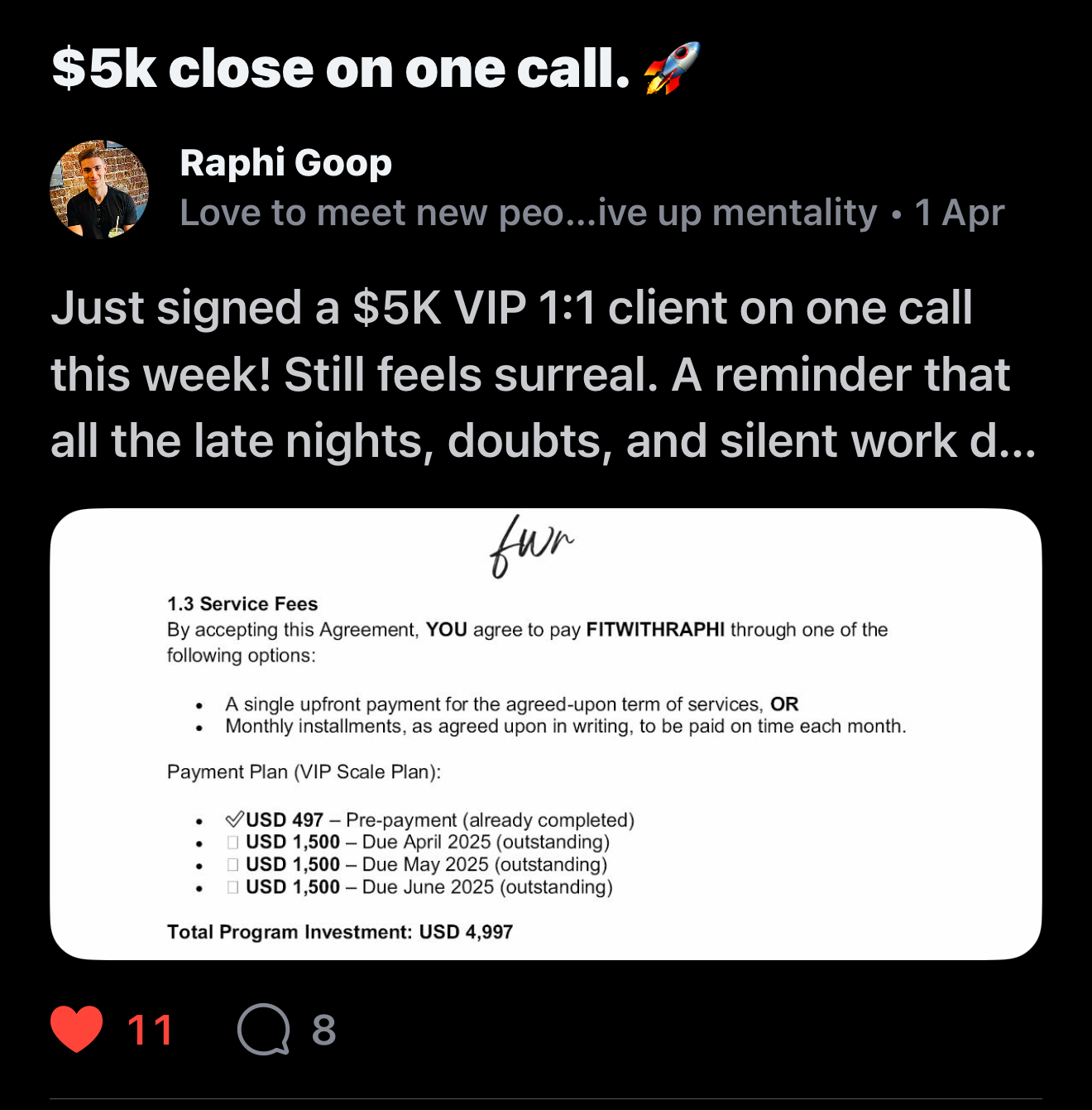 Raphi Goop — $5k VIP 1:1 client closed on one call