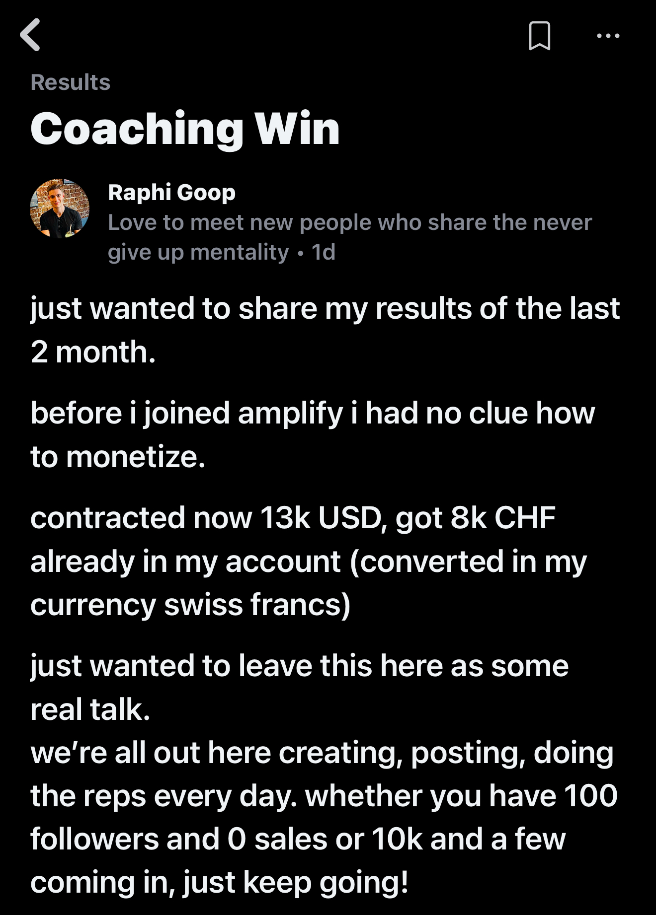 Raphi Goop — 13k USD contracted coaching revenue