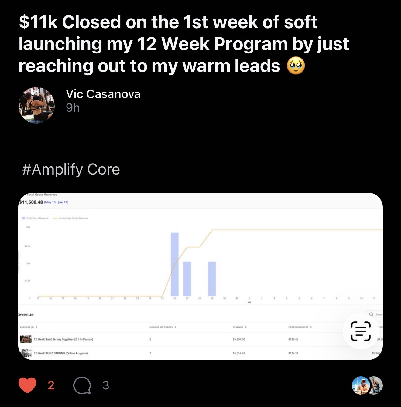 [SCREENSHOT 13] Vic Casanova — $11K closed in 1st week of soft launch